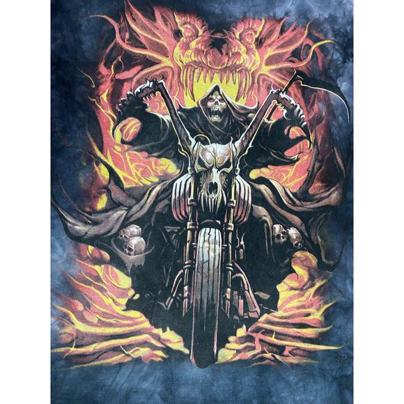 Vintage The Mountain Skeleton Motorcycle T-Shirt Men’s Size 2XL Charcoal - Picture 5 of 9